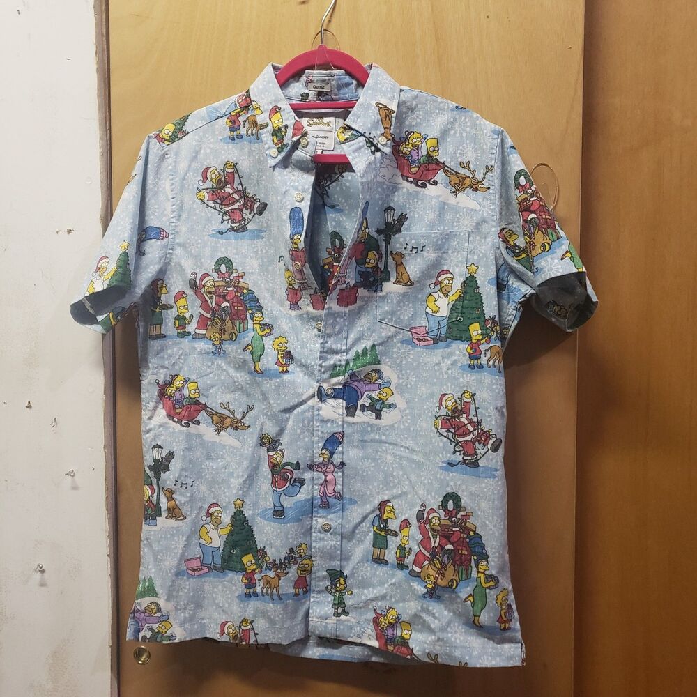 Reyn Spooner SIMPSONS GREETINGS Christmas Hawaiian Aloha Shirt Women Sz XS #C1